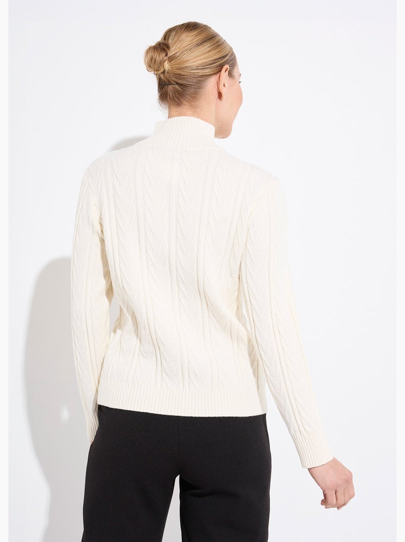 Pull chaud col montant côtelé et torsadé - Afibel Ecru - Kiabi