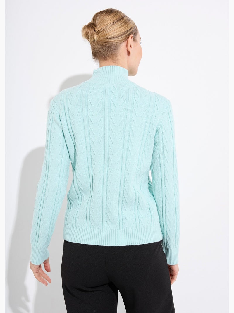 Pull chaud col montant côtelé et torsadé - Afibel Vert - Kiabi