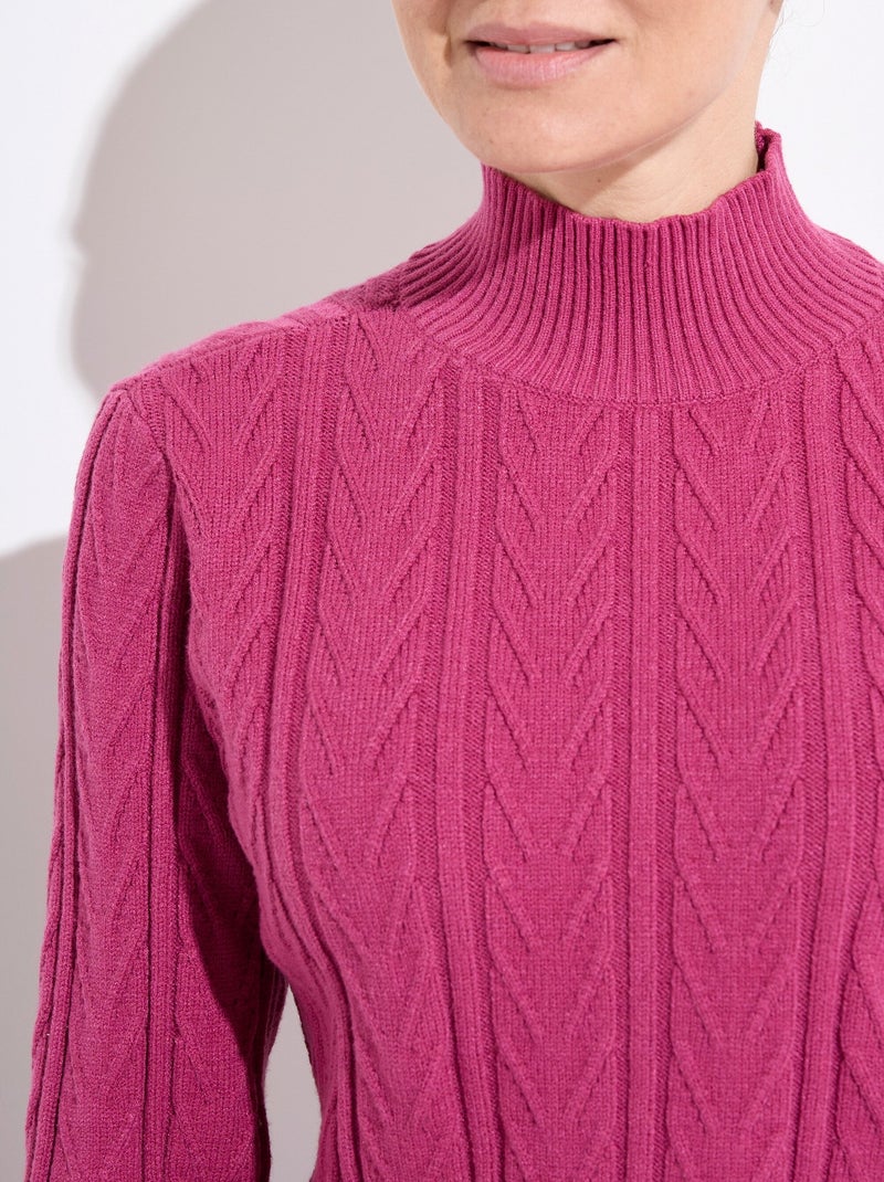 Pull chaud col montant côtelé et torsadé - Afibel Violet - Kiabi