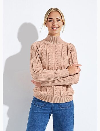 Pull chaud col montant côtelé et torsadé