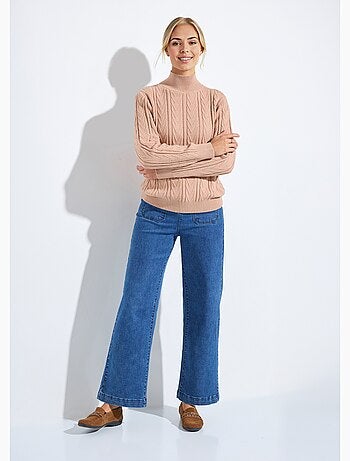 Pull chaud col montant côtelé et torsadé