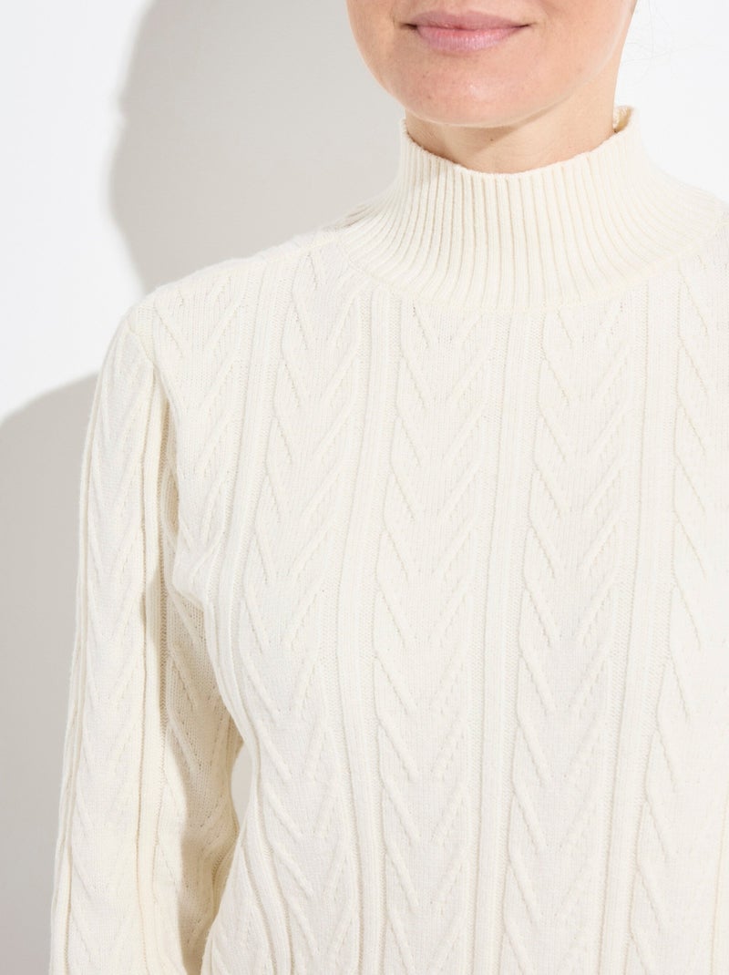 Pull chaud col montant côtelé et torsadé Ecru - Kiabi