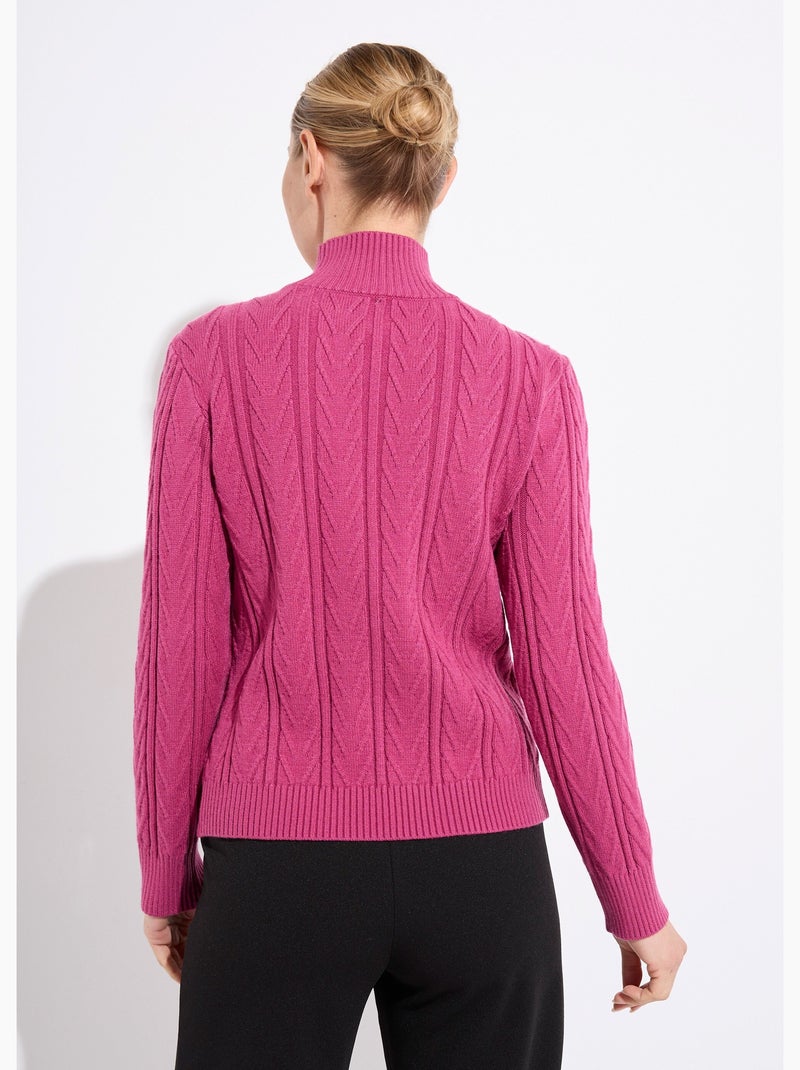 Pull chaud col montant côtelé et torsadé Violet - Kiabi