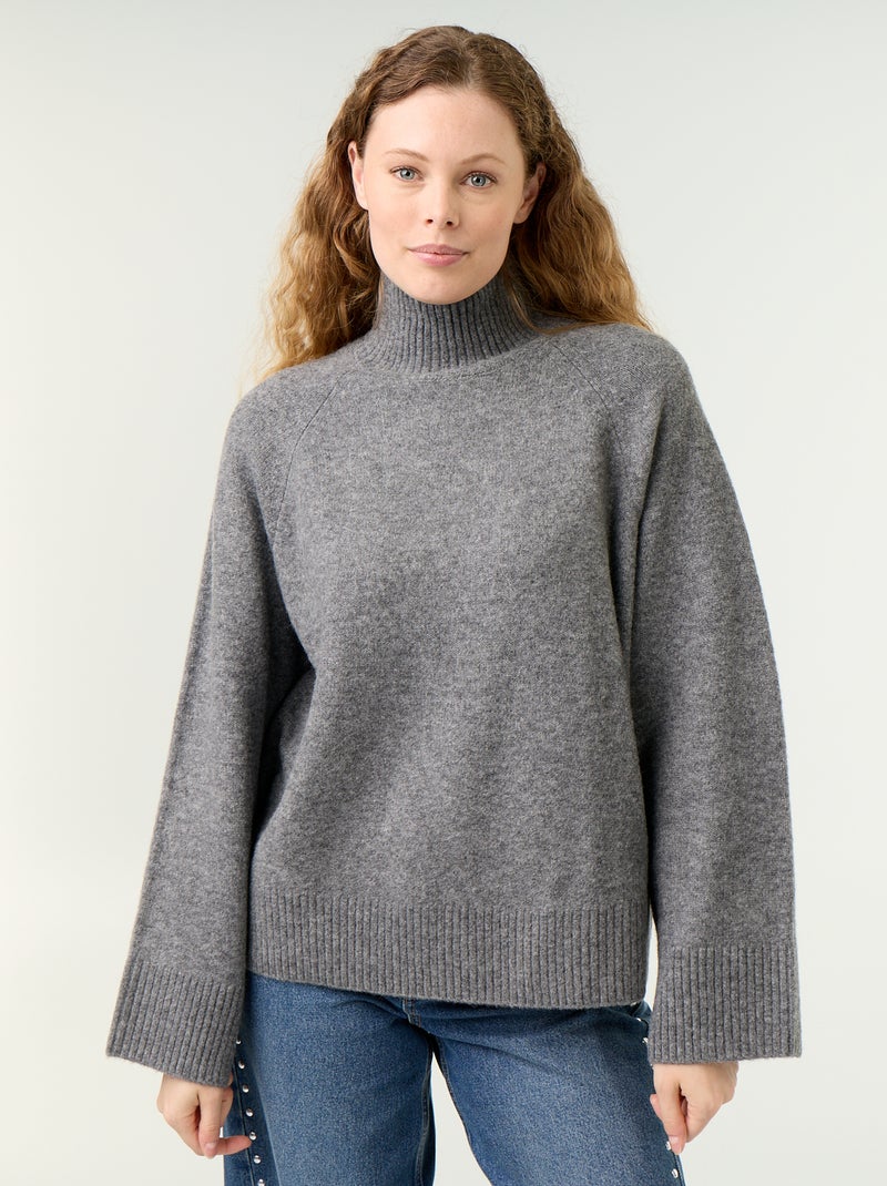 Pull chaud col montant Gris - Kiabi