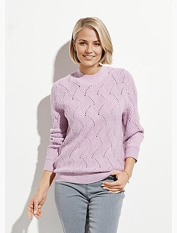 Pull chaud col montant maille ajourée épaisse - Afibel