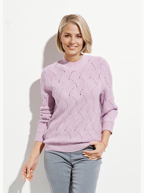 Pull chaud col montant maille ajourée épaisse - Afibel - Kiabi