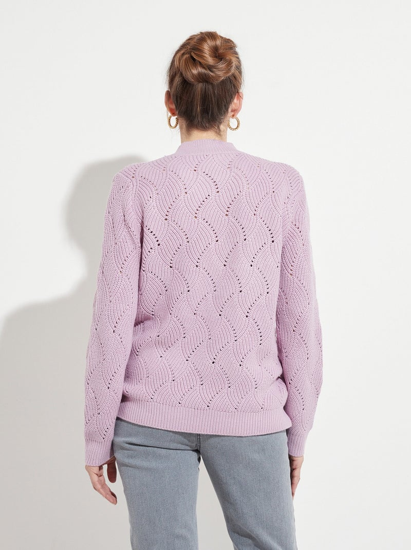 Pull chaud col montant maille ajourée épaisse - Afibel Mauve lilas - Kiabi
