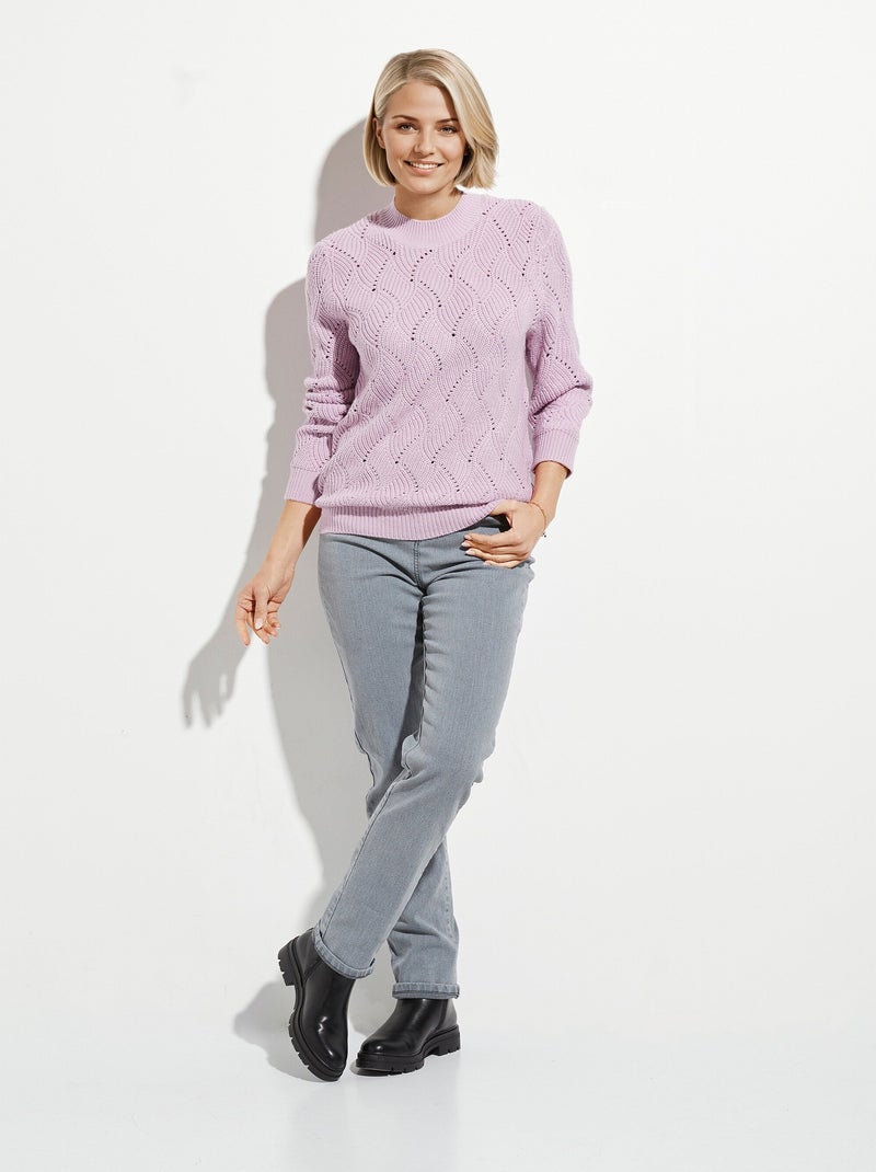 Pull chaud col montant maille ajourée épaisse - Afibel Mauve lilas - Kiabi