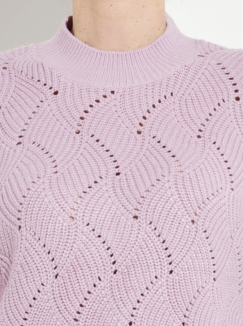 Pull chaud col montant maille ajourée épaisse - Afibel Mauve lilas - Kiabi