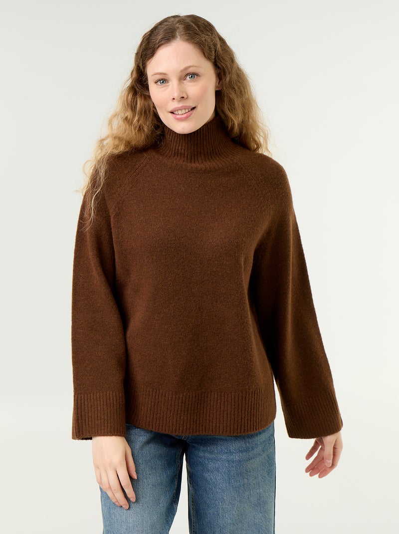 Pull chaud col montant Marron - Kiabi