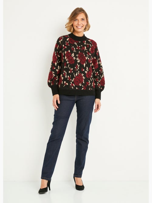 Pull chaud col montant raglan jacquard fleuri - Afibel - Kiabi