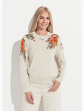 Pull chaud col rond imprimé floral manches longues - Afibel