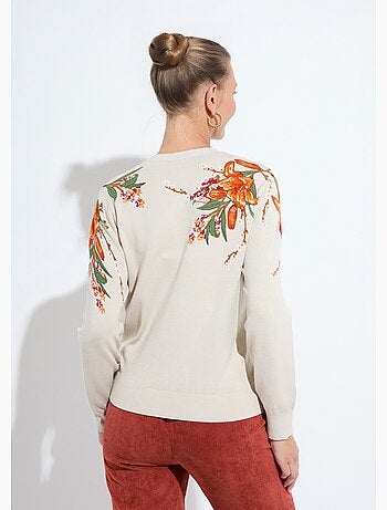 Pull chaud col rond imprimé floral manches longues - Afibel