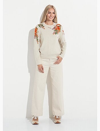 Pull chaud col rond imprimé floral manches longues - Afibel