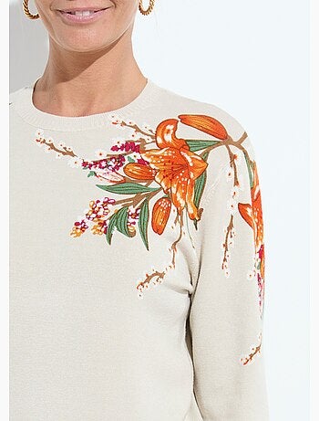 Pull chaud col rond imprimé floral manches longues - Afibel