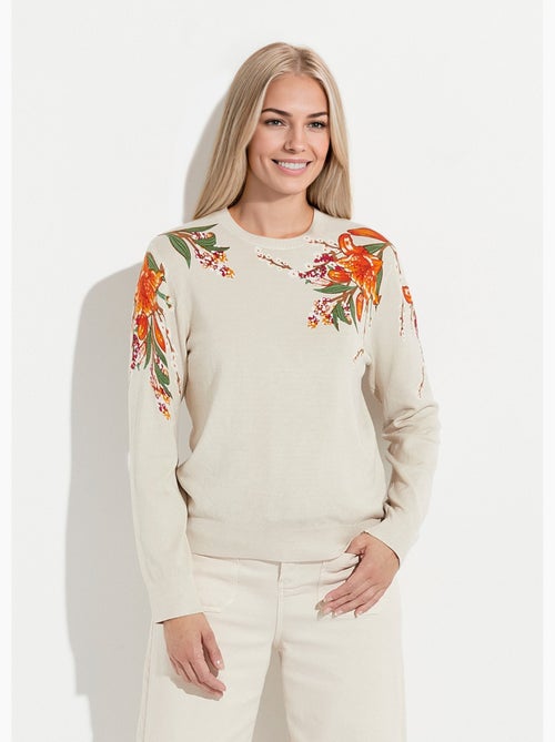Pull chaud col rond imprimé floral manches longues - Afibel - Kiabi