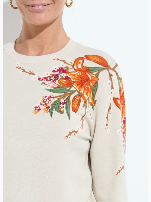 Pull chaud col rond imprimé floral manches longues - Afibel - Kiabi