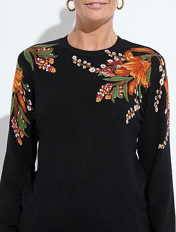 Pull chaud col rond imprimé floral manches longues - Afibel