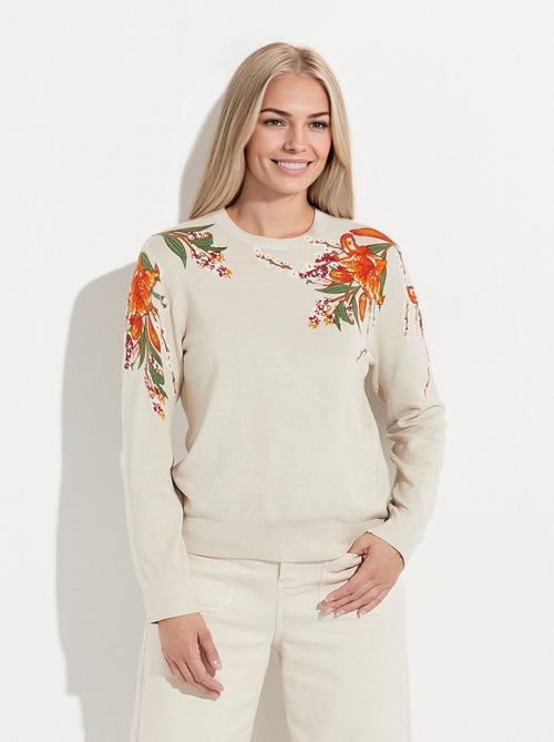 Pull chaud col rond imprimé floral manches longues - Kiabi