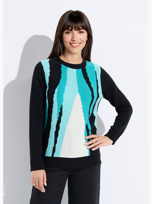 Pull chaud col rond jacquard graphique - Afibel - Kiabi