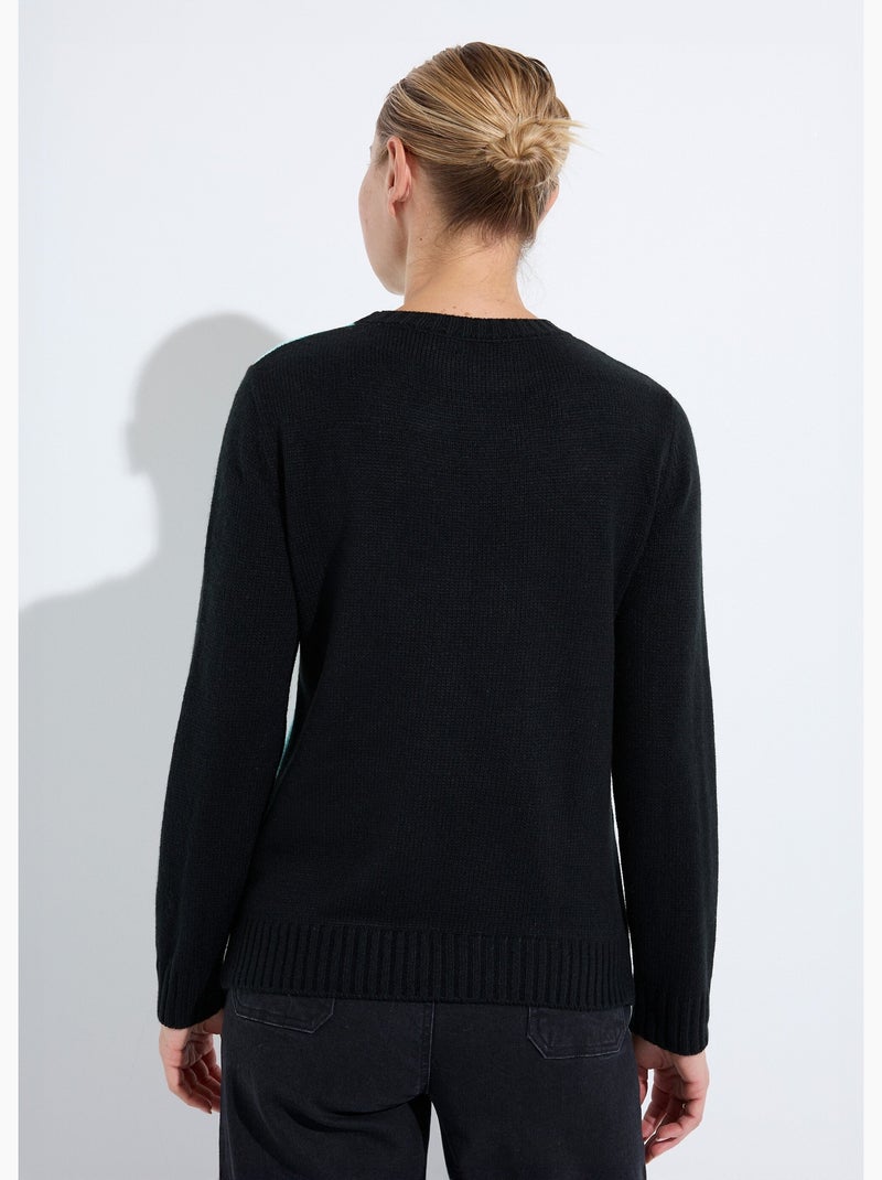 Pull chaud col rond jacquard graphique - Afibel Noir - Kiabi