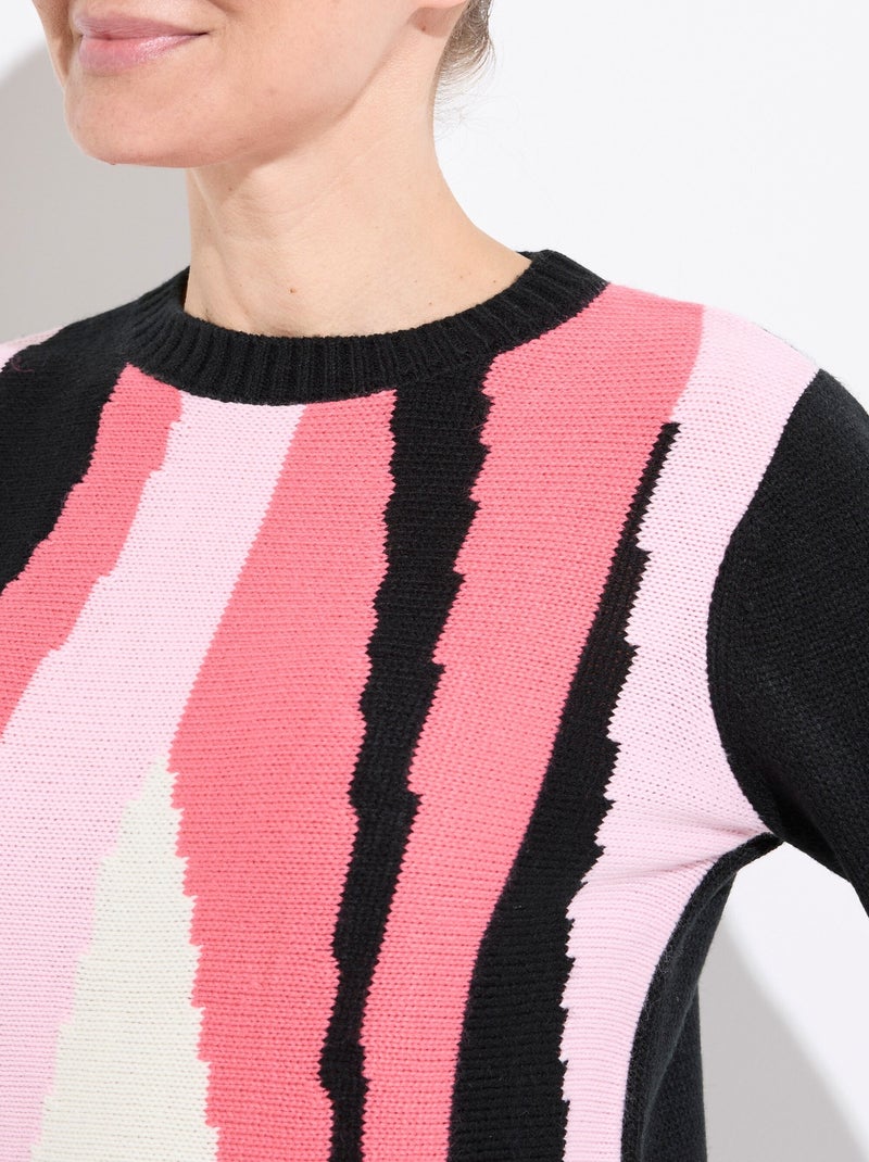 Pull chaud col rond jacquard graphique - Afibel Noir Rose - Kiabi