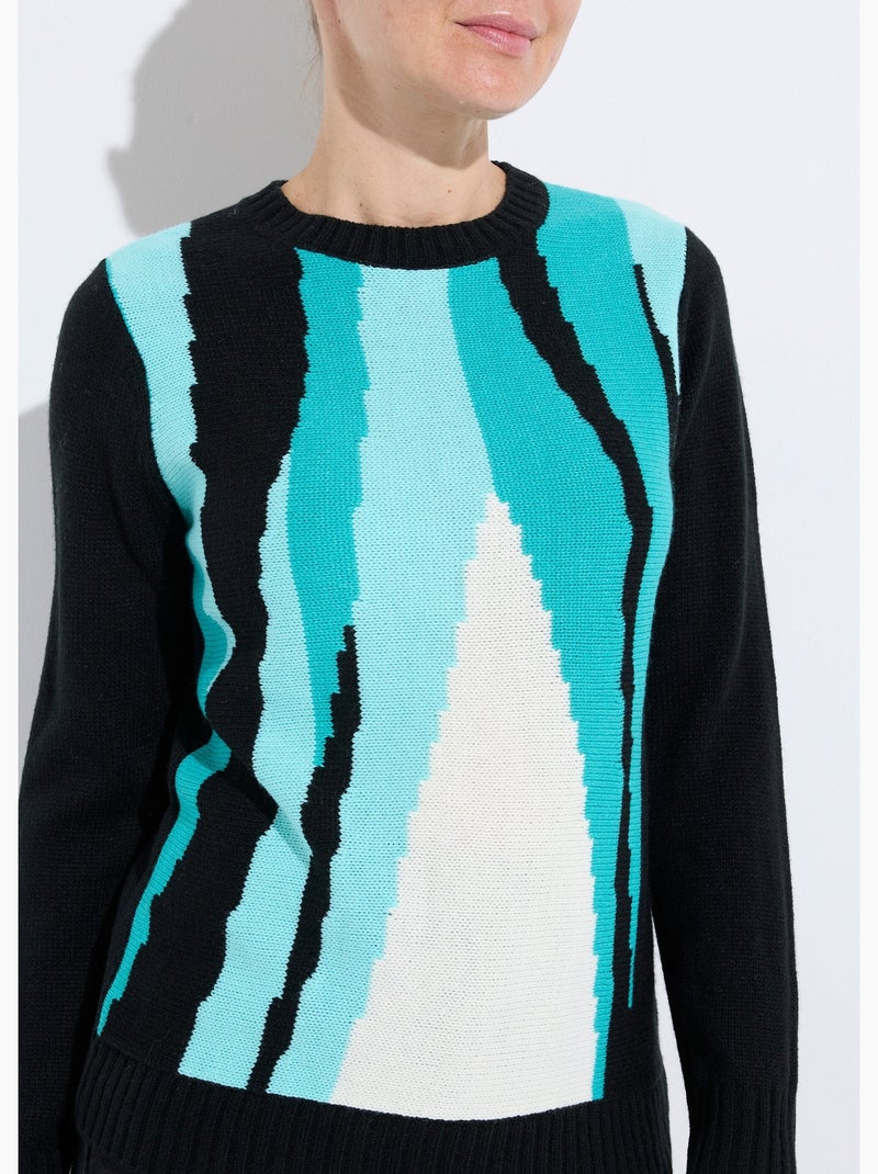 Pull chaud col rond jacquard graphique Noir - Kiabi