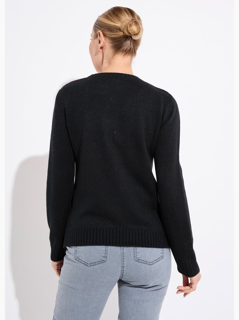 Pull chaud col rond jacquard graphique Noir Rose - Kiabi