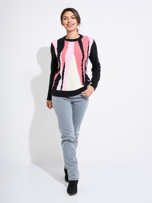 Pull chaud col rond jacquard graphique - Kiabi