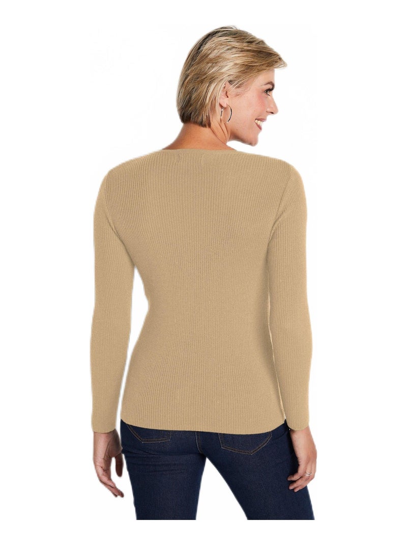 Pull chaud col rond laine mérinos - Afibel Camel - Kiabi