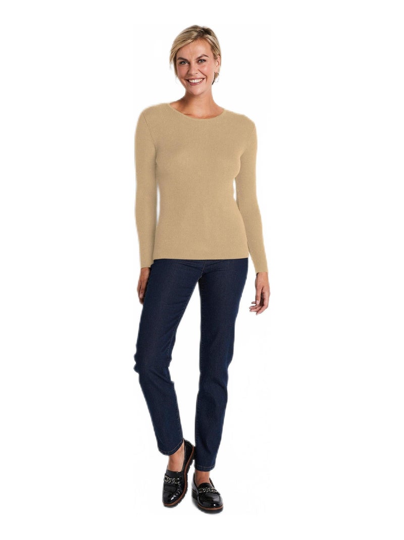 Pull chaud col rond laine mérinos - Afibel Camel - Kiabi