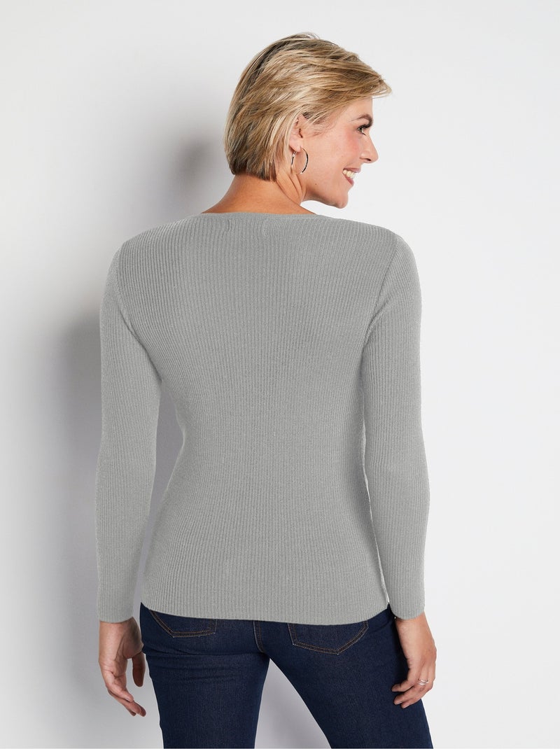Pull chaud col rond laine mérinos - Afibel Gris chiné - Kiabi