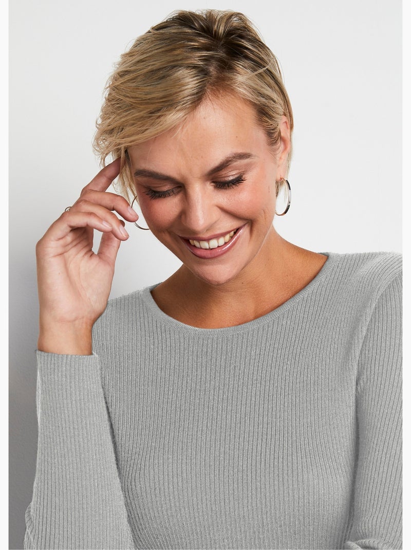 Pull chaud col rond laine mérinos - Afibel Gris - Kiabi
