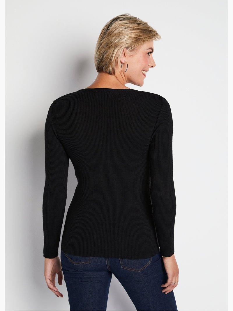 Pull chaud col rond laine mérinos - Afibel Noir - Kiabi