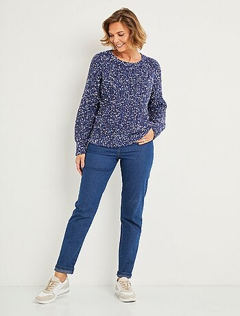 Pull chaud col rond maille fantaisie perlée - Afibel