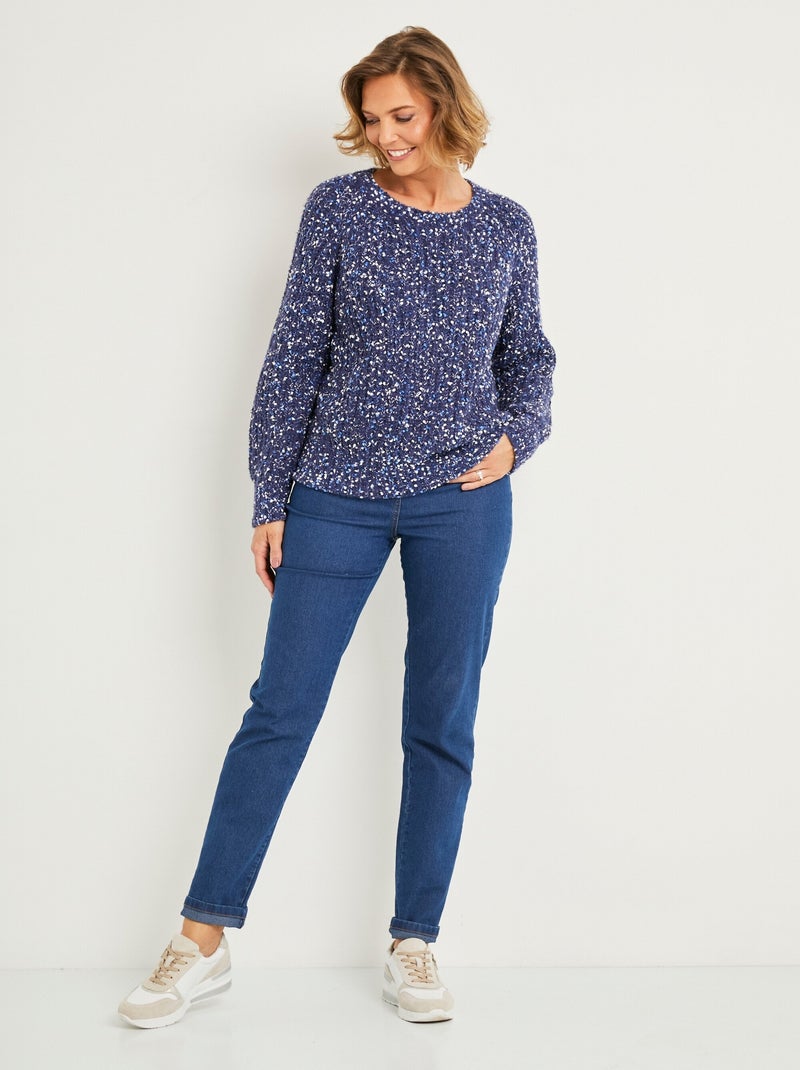 Pull chaud col rond maille fantaisie perlée - Afibel Bleu - Kiabi