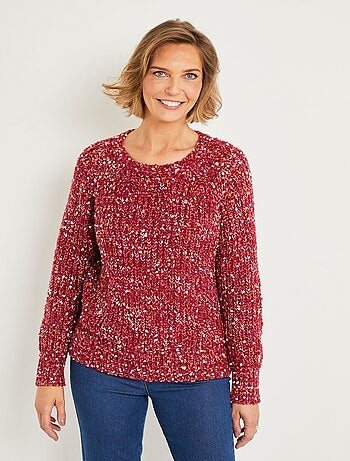 Pull chaud col rond maille fantaisie perlée - Afibel