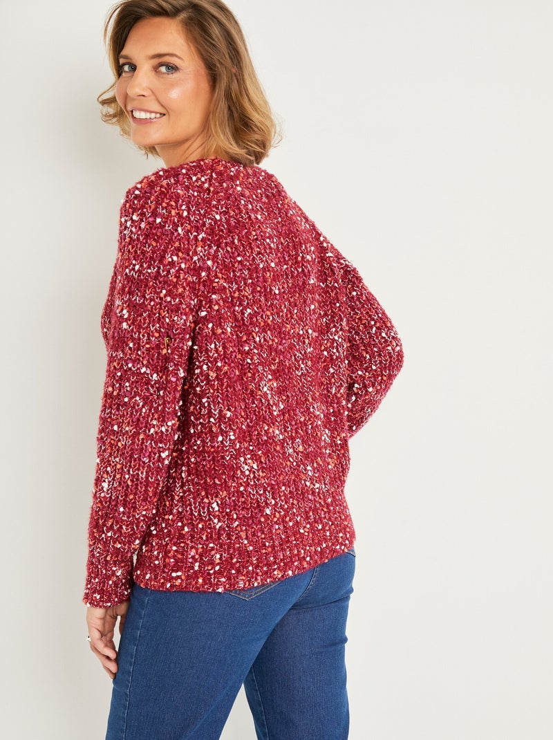 Pull chaud col rond maille fantaisie perlée - Afibel Framboise - Kiabi