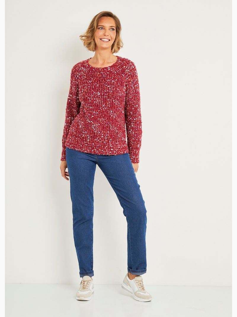 Pull chaud col rond maille fantaisie perlée - Afibel Framboise - Kiabi