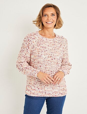 Pull chaud col rond maille fantaisie perlée