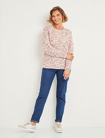 Pull chaud col rond maille fantaisie perlée