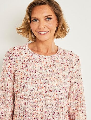 Pull chaud col rond maille fantaisie perlée