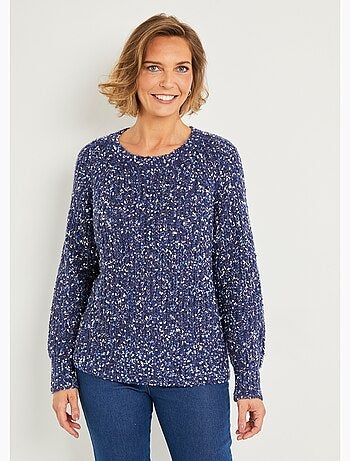 Pull chaud col rond maille fantaisie perlée