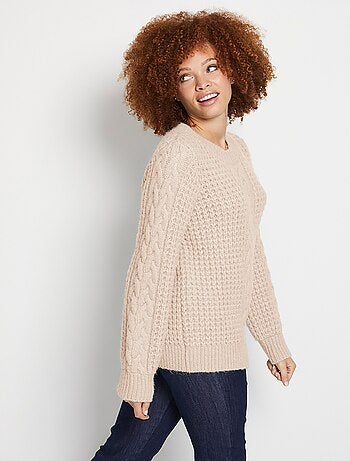 Pull chaud col rond maille moelleuse fantaisie - Afibel