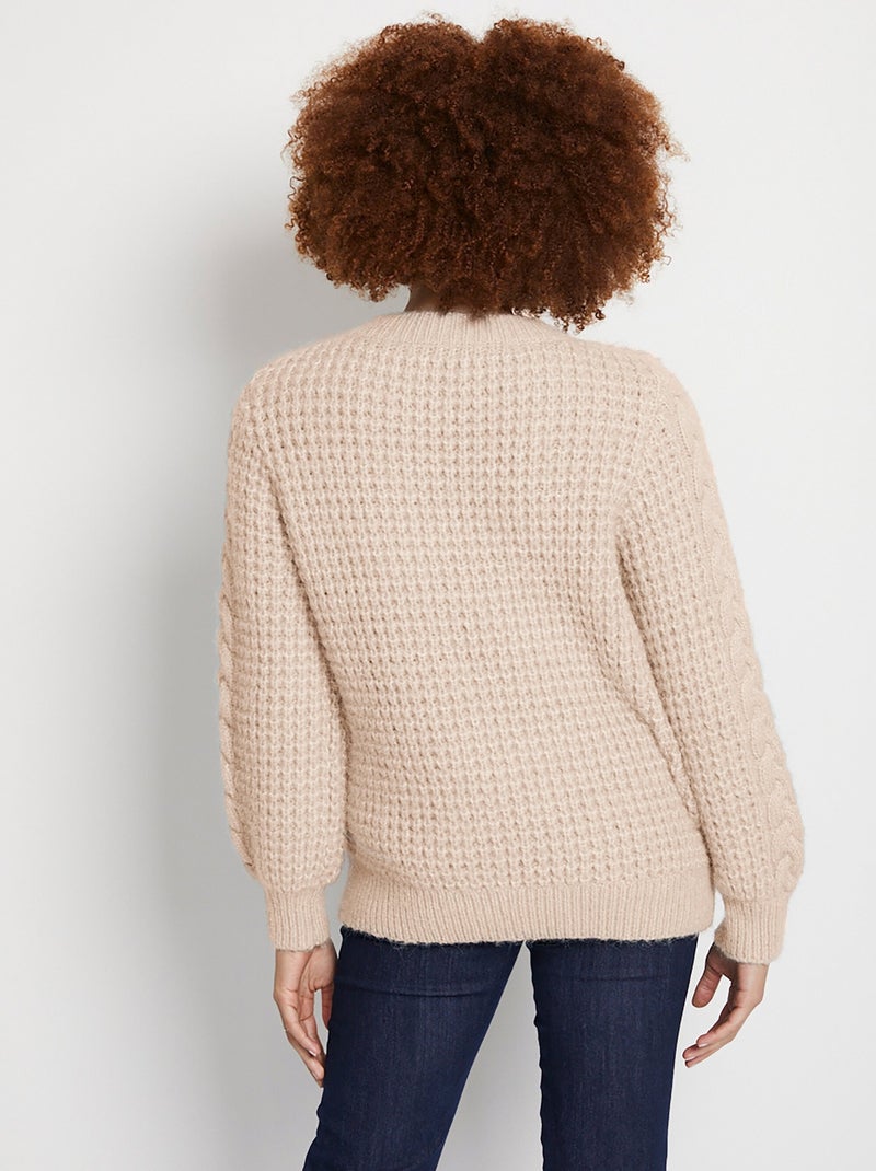 Pull chaud col rond maille moelleuse fantaisie - Afibel Beige - Kiabi