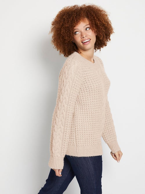 Pull chaud col rond maille moelleuse fantaisie - Afibel - Kiabi