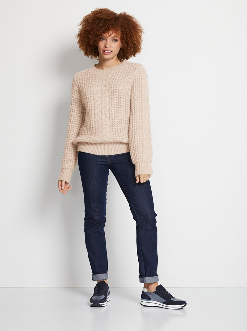 Pull chaud col rond maille moelleuse fantaisie - Afibel Beige - Kiabi