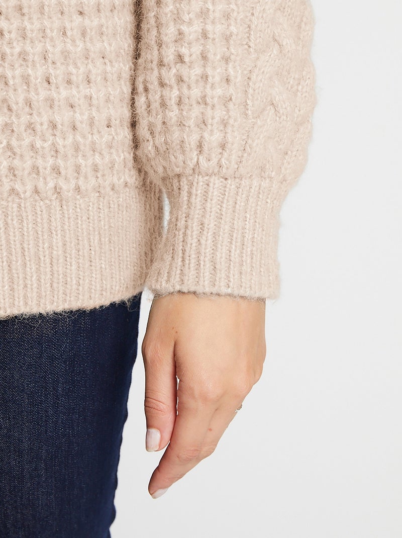 Pull chaud col rond maille moelleuse fantaisie - Afibel Beige - Kiabi