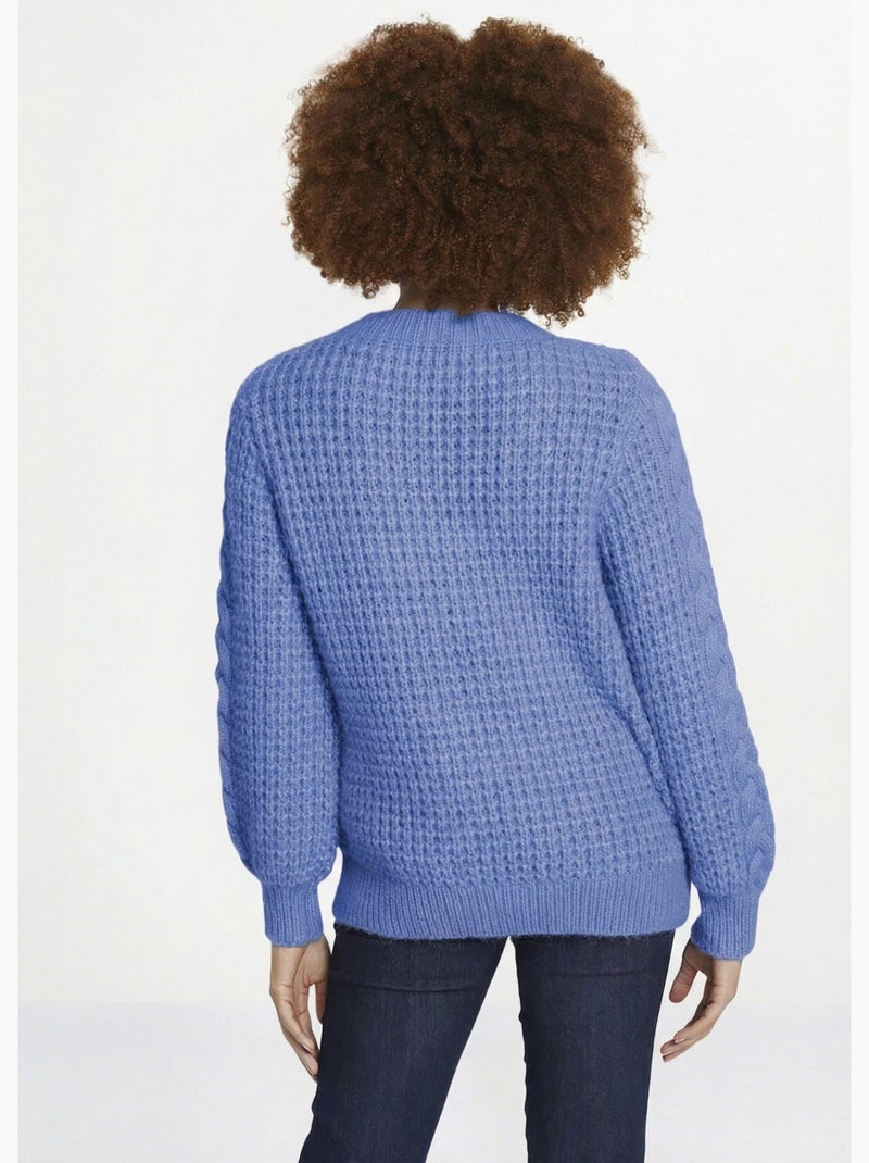 Pull chaud col rond maille moelleuse fantaisie - Afibel Bleu - Kiabi