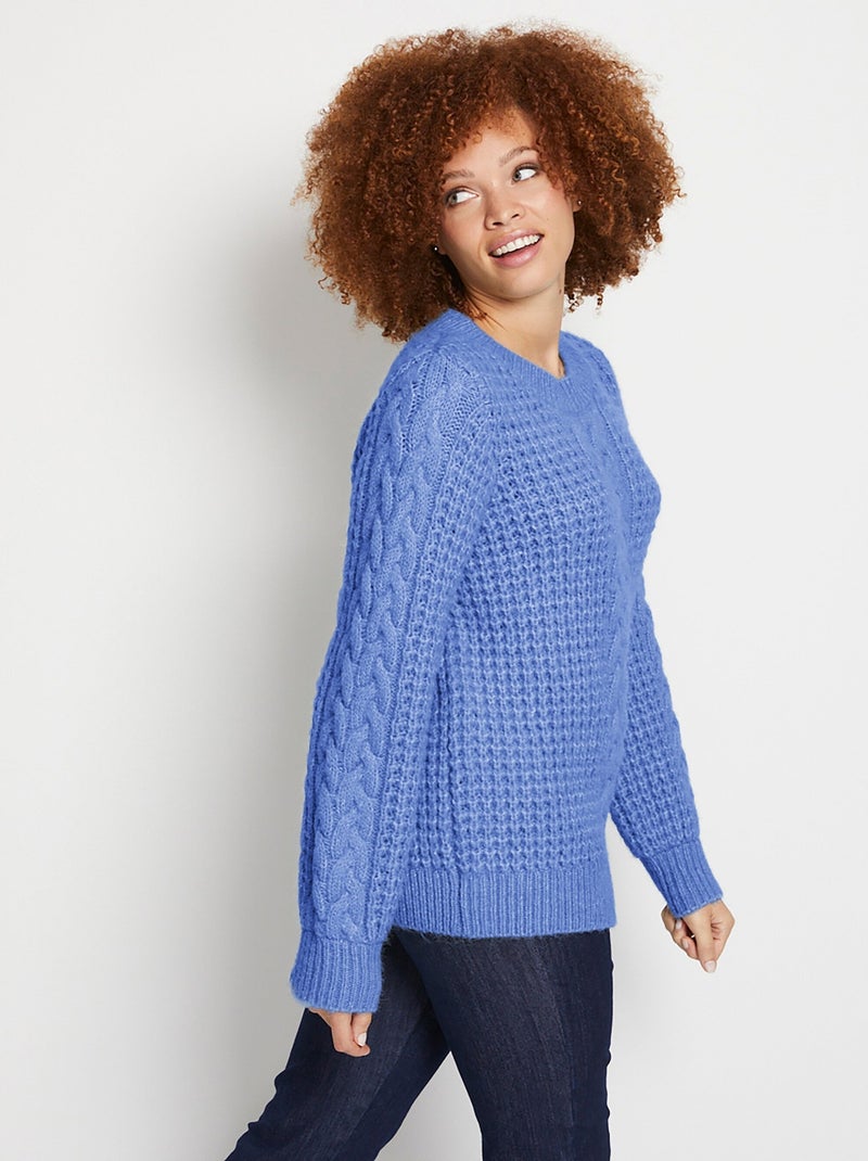 Pull chaud col rond maille moelleuse fantaisie - Afibel Bleu - Kiabi